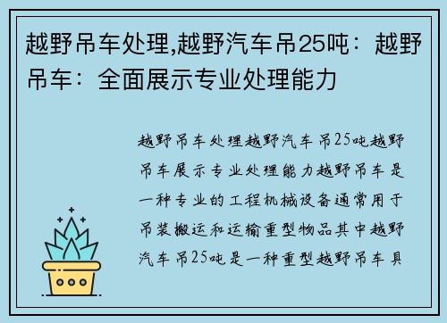越野吊车处理,越野汽车吊25吨：越野吊车：全面展示专业处理能力