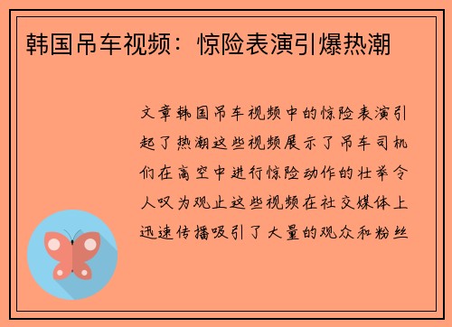 韩国吊车视频：惊险表演引爆热潮